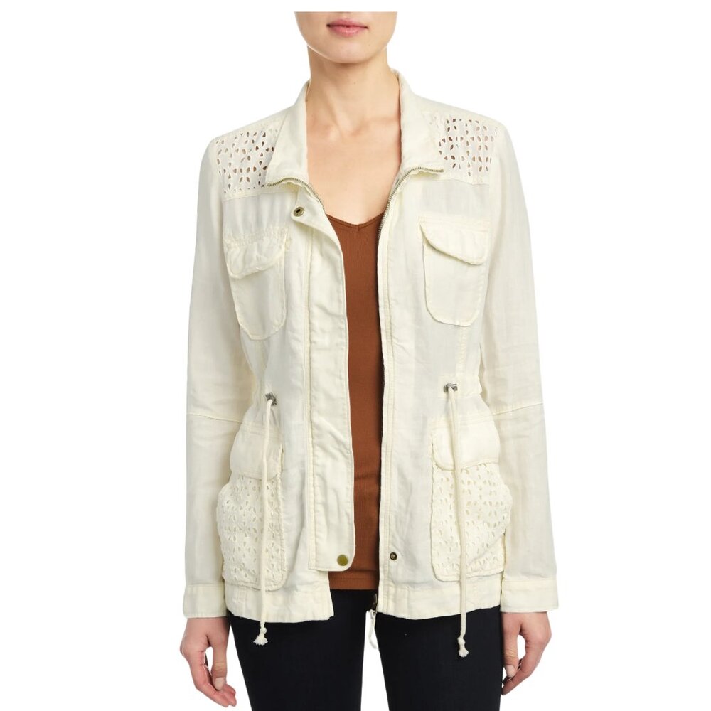 Lucky Brand Linen Blend Eyelet Military Utility Jacket – Women’s